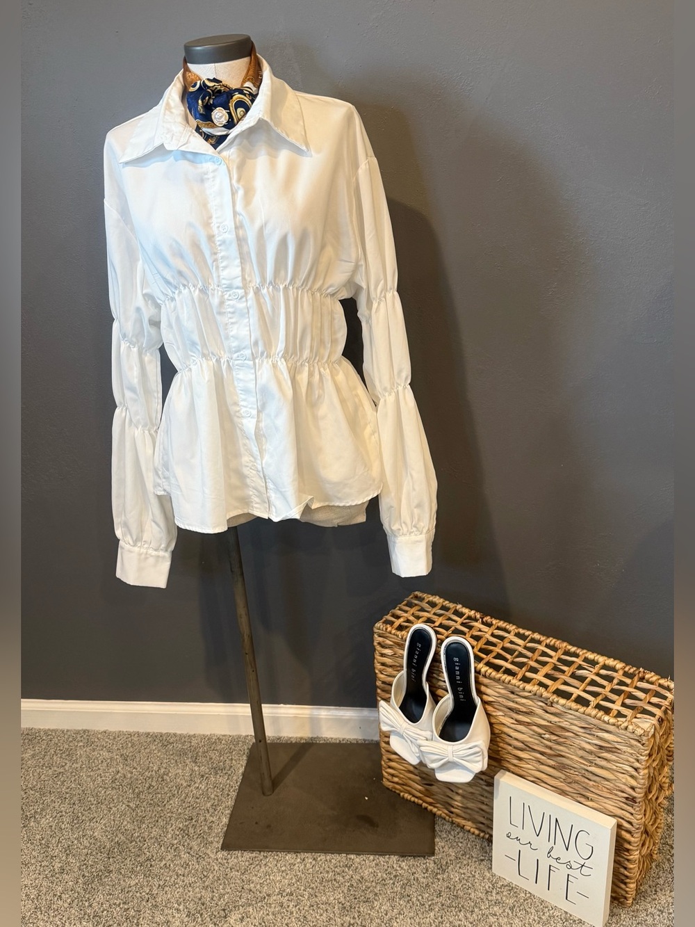 Women's White Button-Down Peplum Shirt